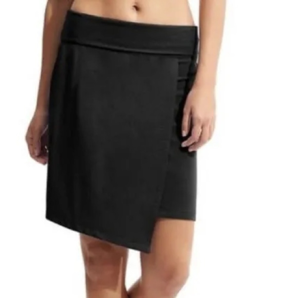 Athleta Black Seaside Fold Over Faux Wrap Assymetrical Hem Pull On Skirt